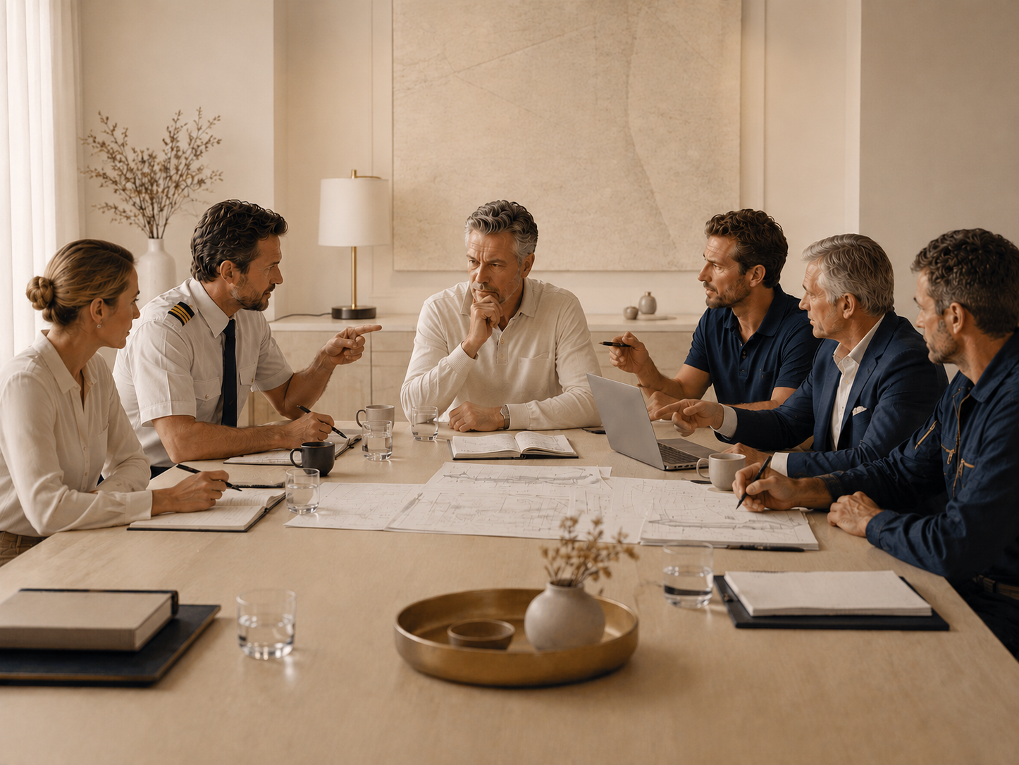 Conference table with one empty chair