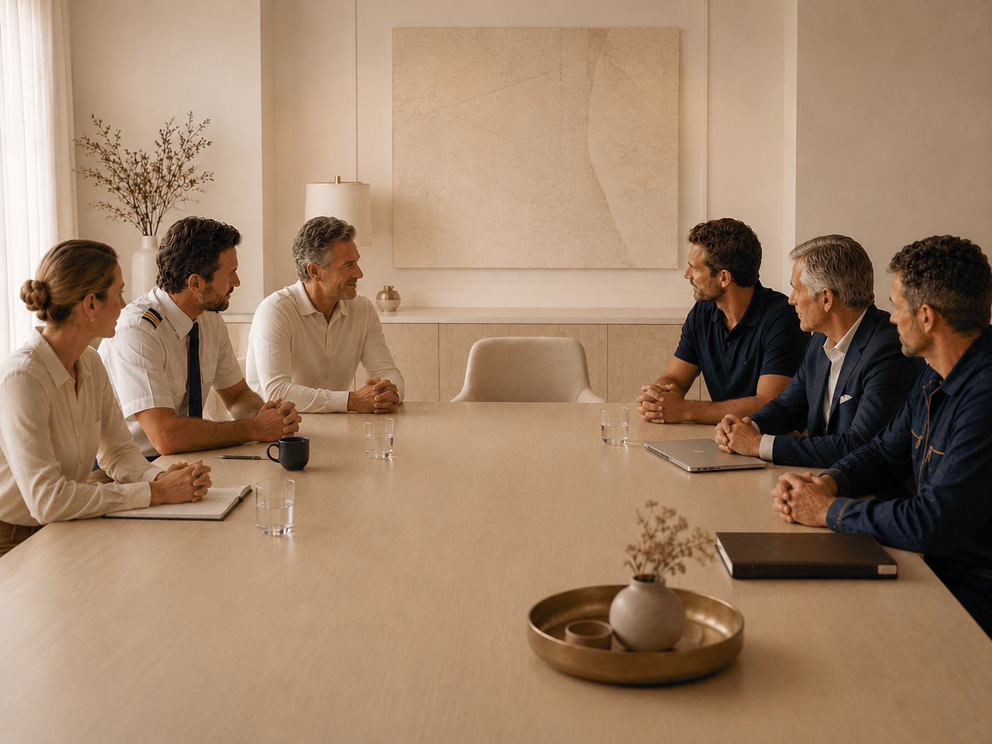 Conference table with one empty chair