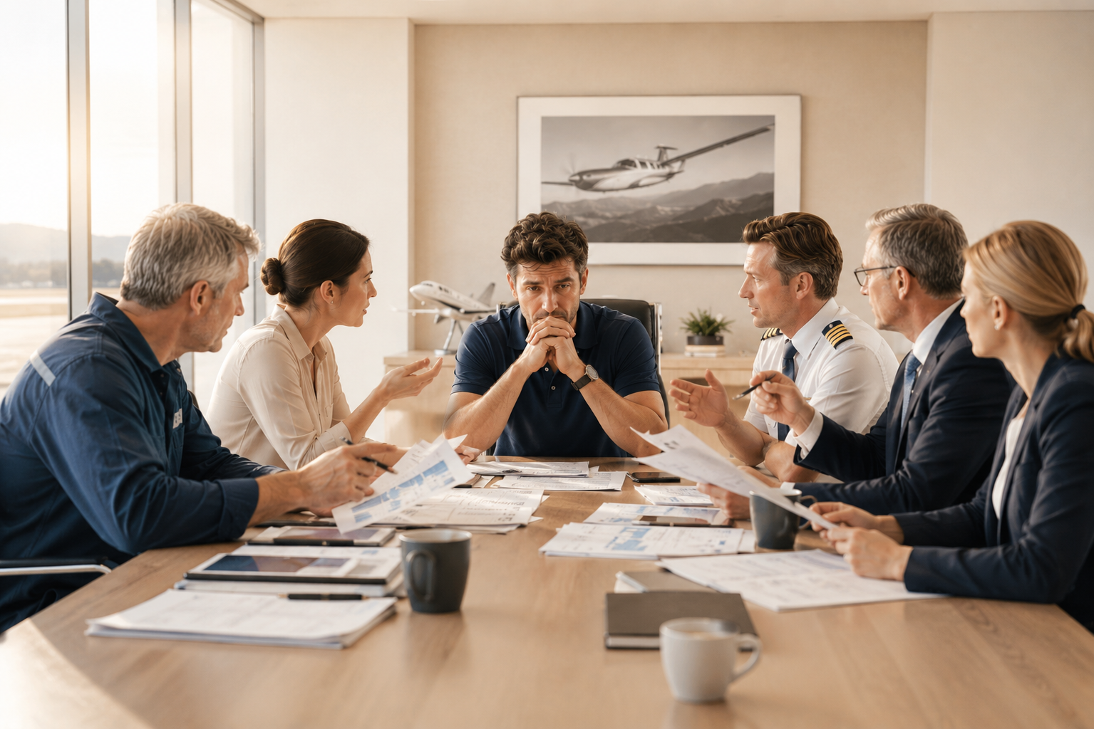 Broker pilot operator and manufacturer pointing in different directions